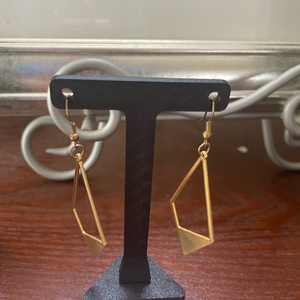 Handcrafted Geometric Gold Tone Dangle Earrings- NWOT - Picture 2 of 5
